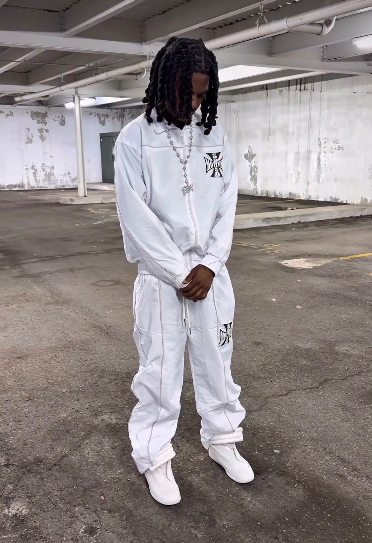 GM WHITE “CROSS” NYLON TRACKSUIT